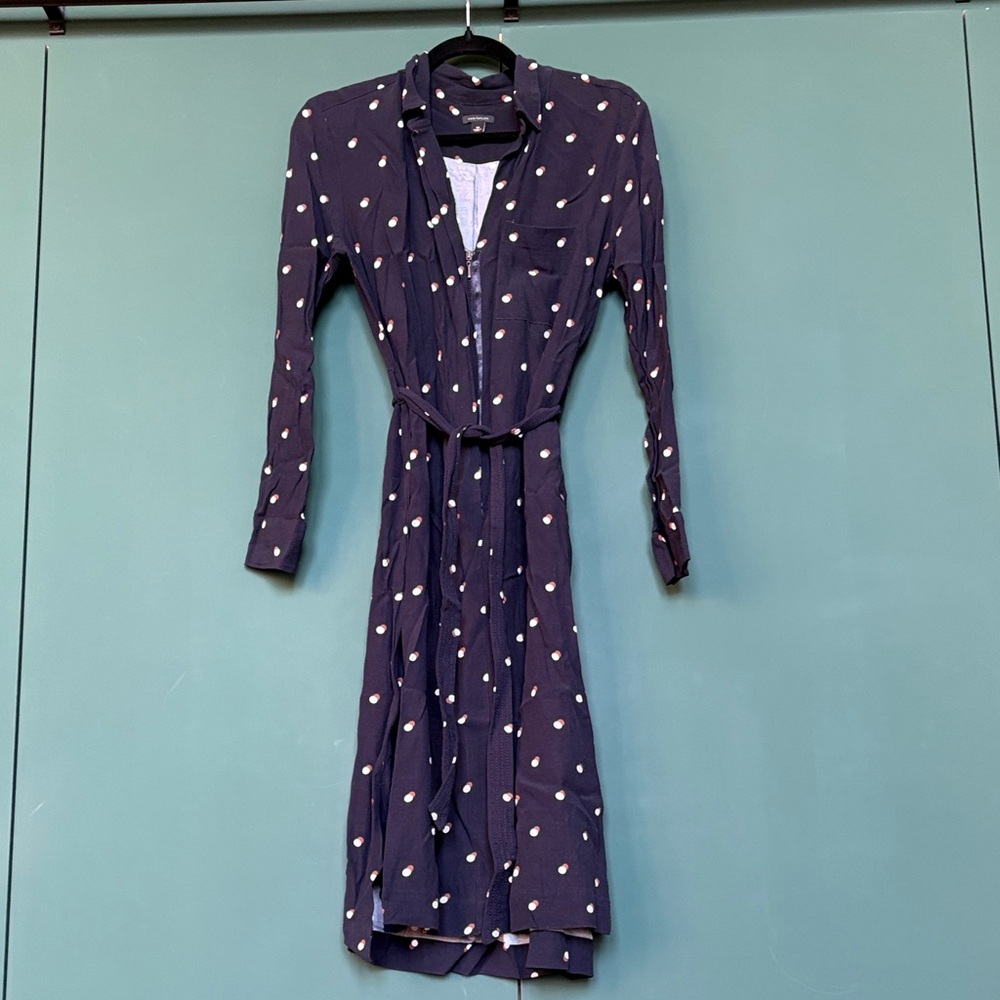 Ann Taylor Navy Long Sleeve Dress with White Polka Dots